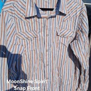 MoonShine Spirit Men's Striped Casual Button Down Shirt - Blue and Orange